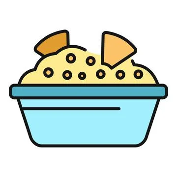 Nacho cheese dip with tortilla chips in bowl icon Stock Illustration