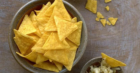 Nacho chips and spicy fermented cabbage. Stock Footage 278242883
