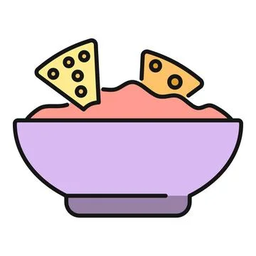 Nacho chips with dip in a bowl icon Stock Illustration