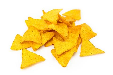 Nacho corn chips. Yellow corn flour chips. Stock Photos