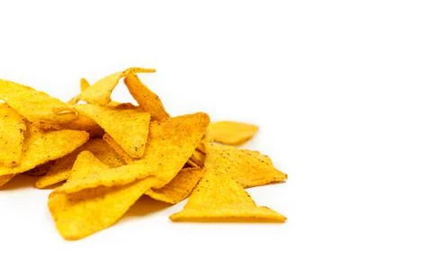 The nachos chips on a white background. Fast food. Stock Photos