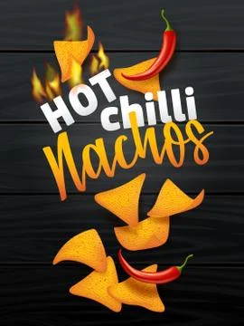 Nachos corn chips set oo dark wood background with chili. Traditional Mexican Illustrazione stock