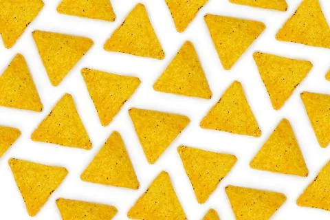 Nachos Mexican chips pattern on white background. Stock Photos