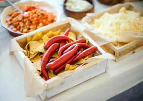 Nachos with red pepper. 스톡 사진
