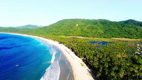 Nacpan Beach Palawan Philippines Drone shot with tropical beach, waves and lots Stock Footage 251916470