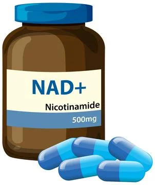 NAD Plus Nicotinamide Supplement Bottle With Capsules Stock Illustration