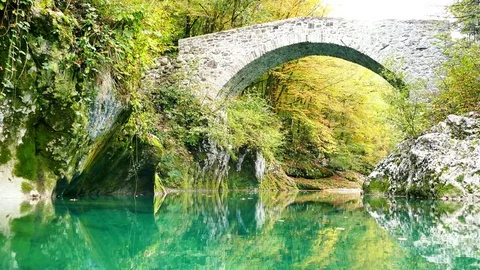 Nadiza river with Napoleon's bridge, static view Stock Footage 85208285