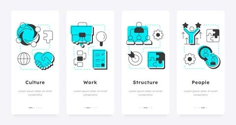 Nadler Tushman congruence framework mobile app onboarding screens 스톡 일러스트