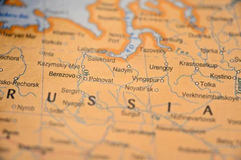Nadym Highlighted on World Map  Soft Blur Travel Photography 스톡 사진
