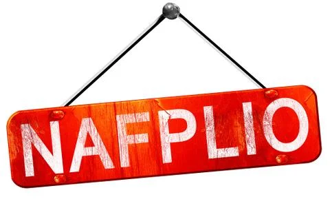 Naffplio, 3D rendering, a red hanging sign Stock Illustration
