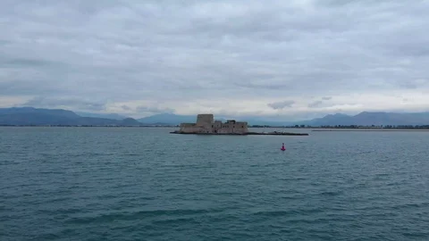 Nafplio-01-CG Approaching from the front Bourtzi castle Stock Footage 103364289