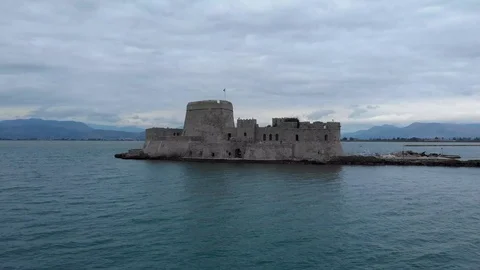 Nafplio-02-CG Left to right infront Bourtzi castle Stock Footage 103364283