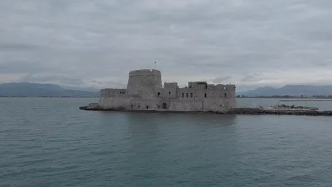 Nafplio-02 Left to right infront Bourtzi castle Stock Footage 103364278