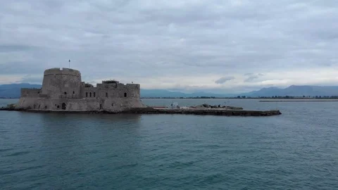 Nafplio-03-CG Left to right and counter clockwise Bourtzi castle Stock Footage 103364264