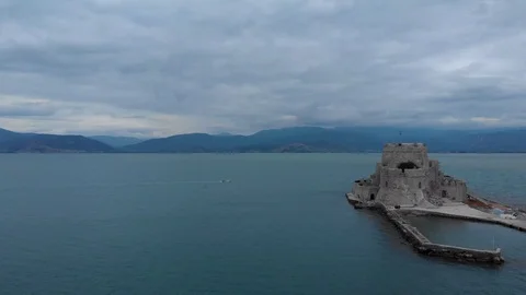 Nafplio-04-CG Left to right from the side of Bourtzi castle Stock Footage 103364247