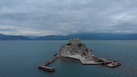 Nafplio-05-CG Left to right and counterclockwise Bourtzi castle Stock Footage 103364231
