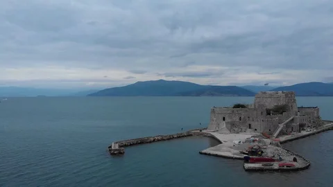 Nafplio-06-CG Left to right from the side of Bourtzi castle Stock Footage 103364217