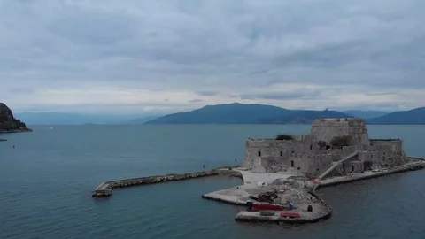 Nafplio-07-CG Left to right and counterclockwise Bourtzi castle Stock Footage 103364211