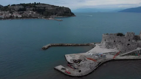 Nafplio-08-CG Left to right above the sea back from Bourtzi castle Stock Footage 103364193