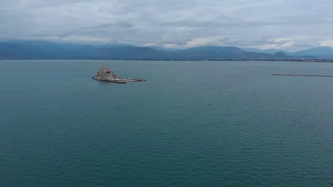Nafplio-12-CG Right to left showing Bourtzi castle Stock Footage 103364125