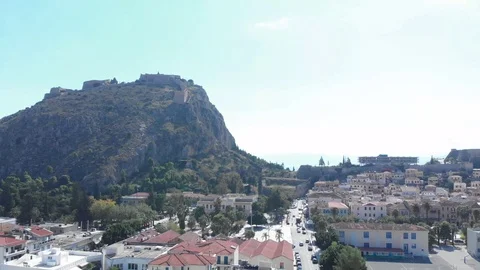 Nafplio-33-CG Left to right showing the urban setting and the Palamidi castle Stock Footage 103363615
