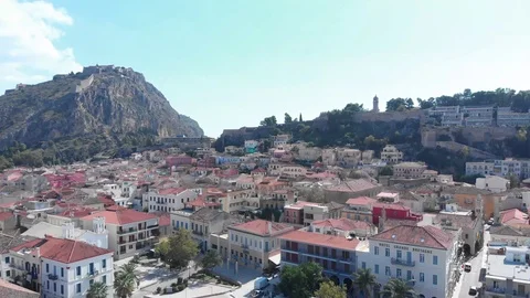 Nafplio-35-CG Right to left showing the urban setting and the Palamidi castle Stock Footage 103363542
