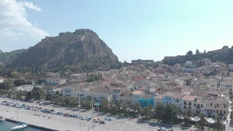 Nafplio-36 Right to left above the urban setting showing the Palamidi castle Stock Footage 103363507