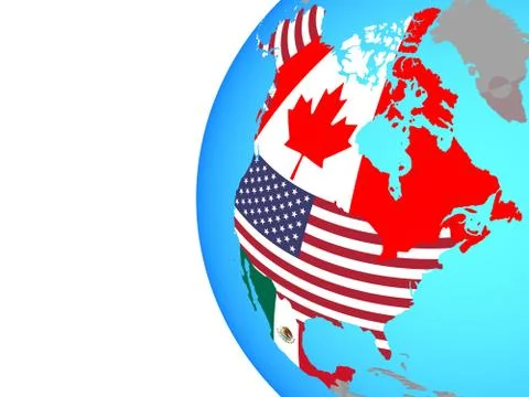 NAFTA memeber states with flags on globe Stock Illustration