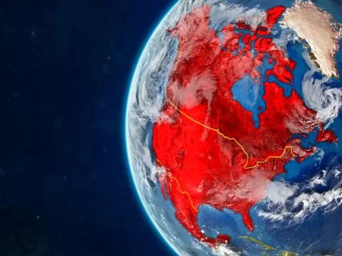 NAFTA memeber states on globe from space Stock Illustration
