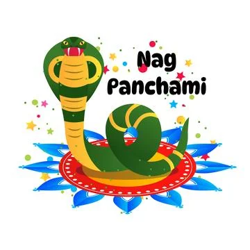 Nag Panchami vector flat illustration, isolated on the white background Stock Illustration