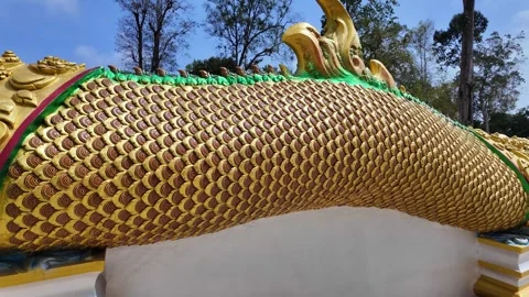 Naga mythical serpent creature Thai Tiger Cave temple architecture Krabi Stock Footage 334972149