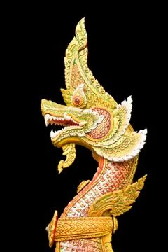 The naga statue isolate on black background with clipping path Foto stock