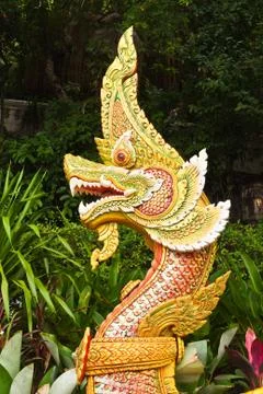 The naga statue isolate on black background with clipping path Stock Photos