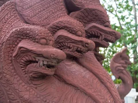 Naga statue in the temple Stock Photos