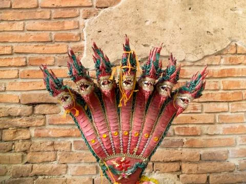Naga statue in the temple Stock Photos