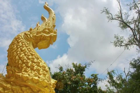 Naga statue in the temple Stock Photos