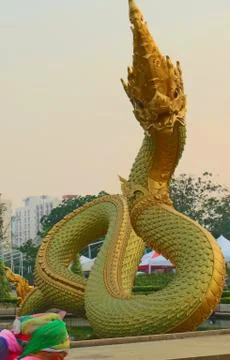 Naga statues in the pool Stock Photos