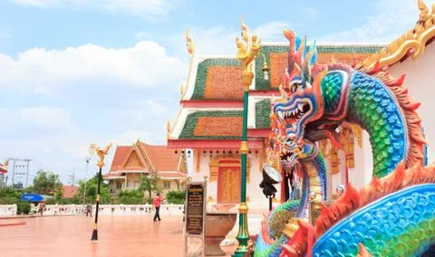 Naga statues in temple Stock Photos