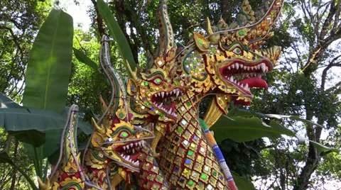Naga at the steps of Wat Doi Suthep, Chiang Mai, Thailand Stock Footage 34165597