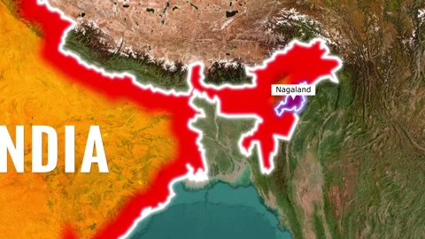 Nagaland state highlighted on satellite map of India motion video clip Stock Footage 346677480