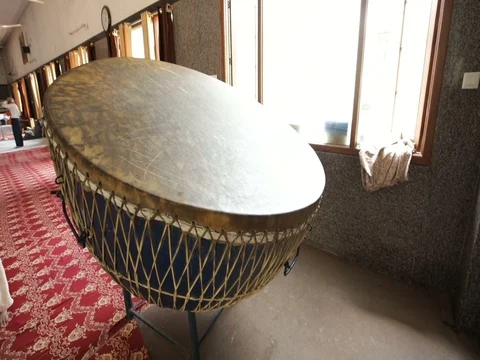 Nagara(Big drum) inside a gurudwara temple Hyderabad,India Stock Footage 81113243