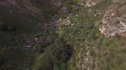 Nahal Arbel - Hamam overview from the stream (Israel, aerial view) Stock-Footage 67672785