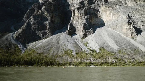 Nahanni River landscape by rock cliffs Stock Footage 92364350