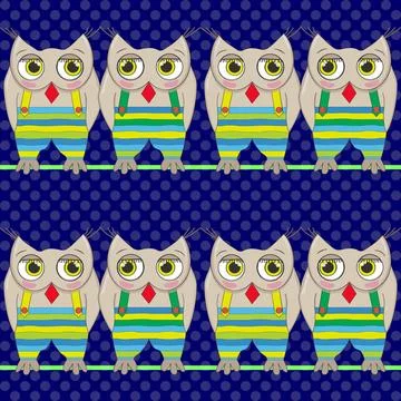 Nahtlosmuster mit Eulen seamless pattern with owls vector graphic Copyrigh... Stock Photos