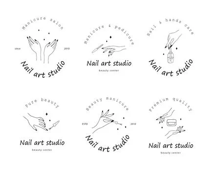 Nail art studio logo set. Modern design for beauty center, spa salon, manicure Stock Illustration