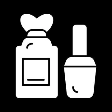 Nail care bottles vector icon. White illustration on black background. Solid Illustrazione stock