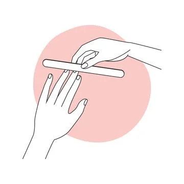 Nail care using file, spa manicure process of girl at home Stock Illustration