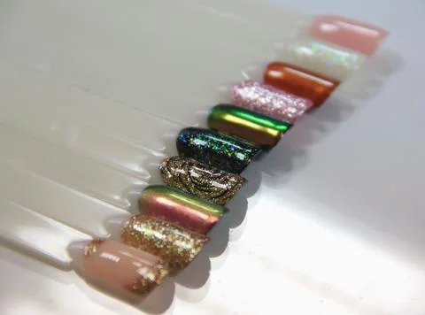 Nail design samples at the tips. New Year's nail designs Stock Photos