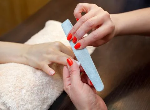 Nail extension procedure Stock Photos
