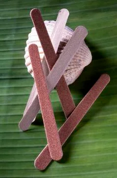 Nail files on a shell, close-up Stock Photos